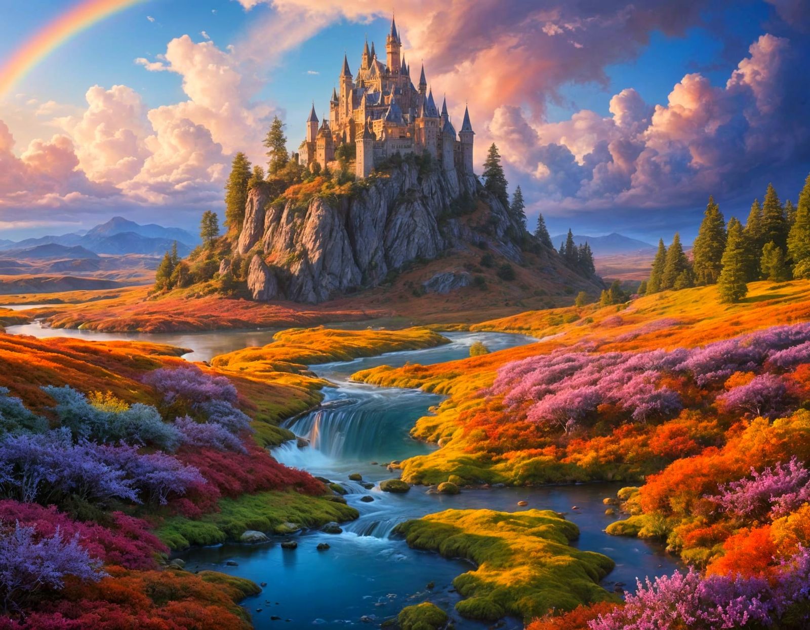 Surreal Dreamworld Castle in Vibrant, Liquid Color