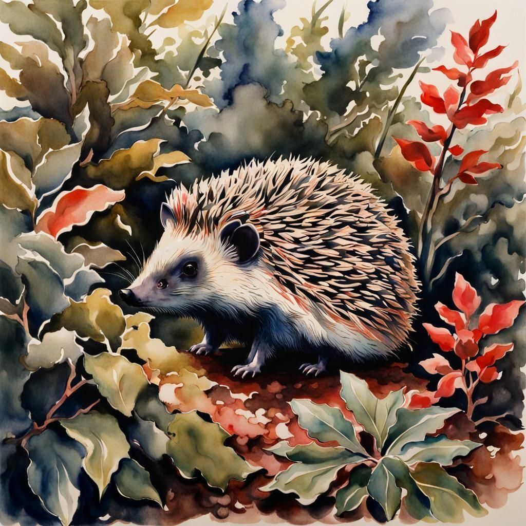 Hedgehog in Ink Wash Style