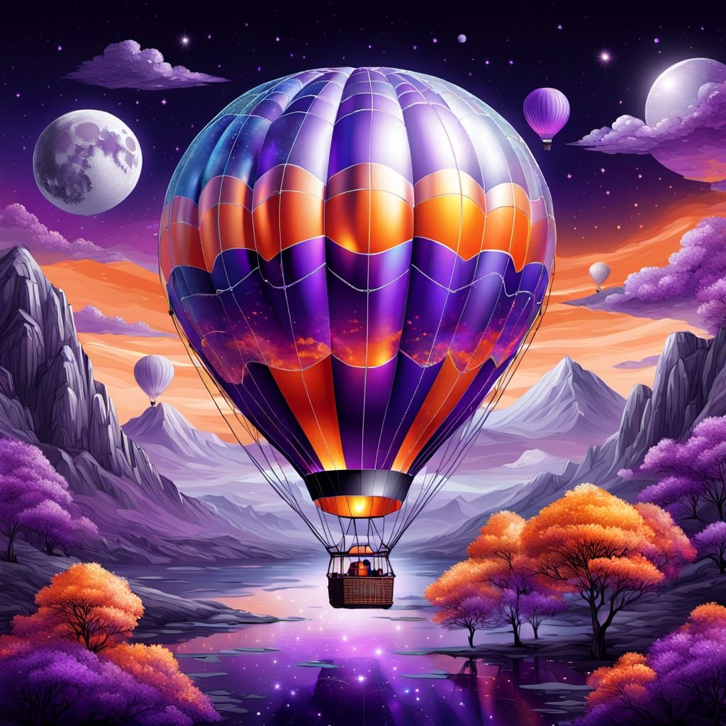 Vibrant Cosmic Hot Air Balloon in Iridescent Hues