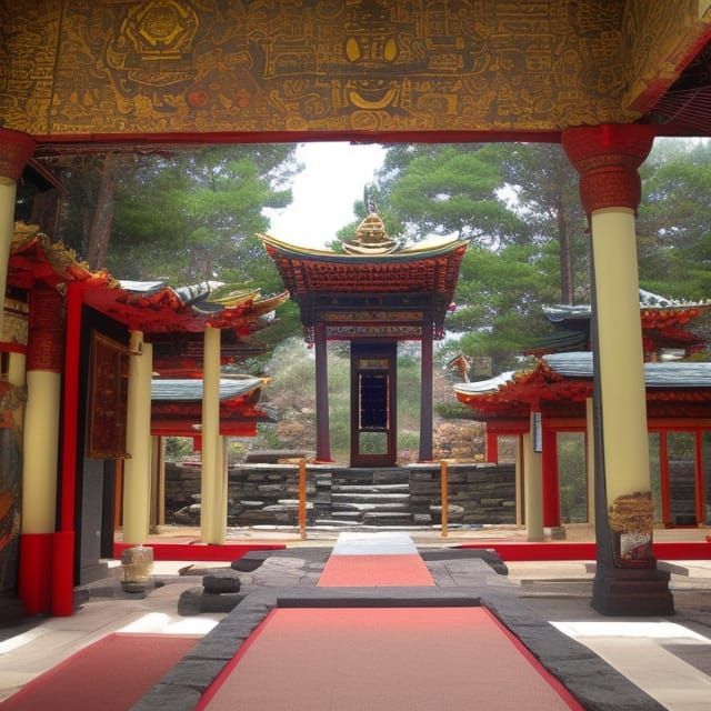 The Five Elements Temple: Minimalist Digital Art