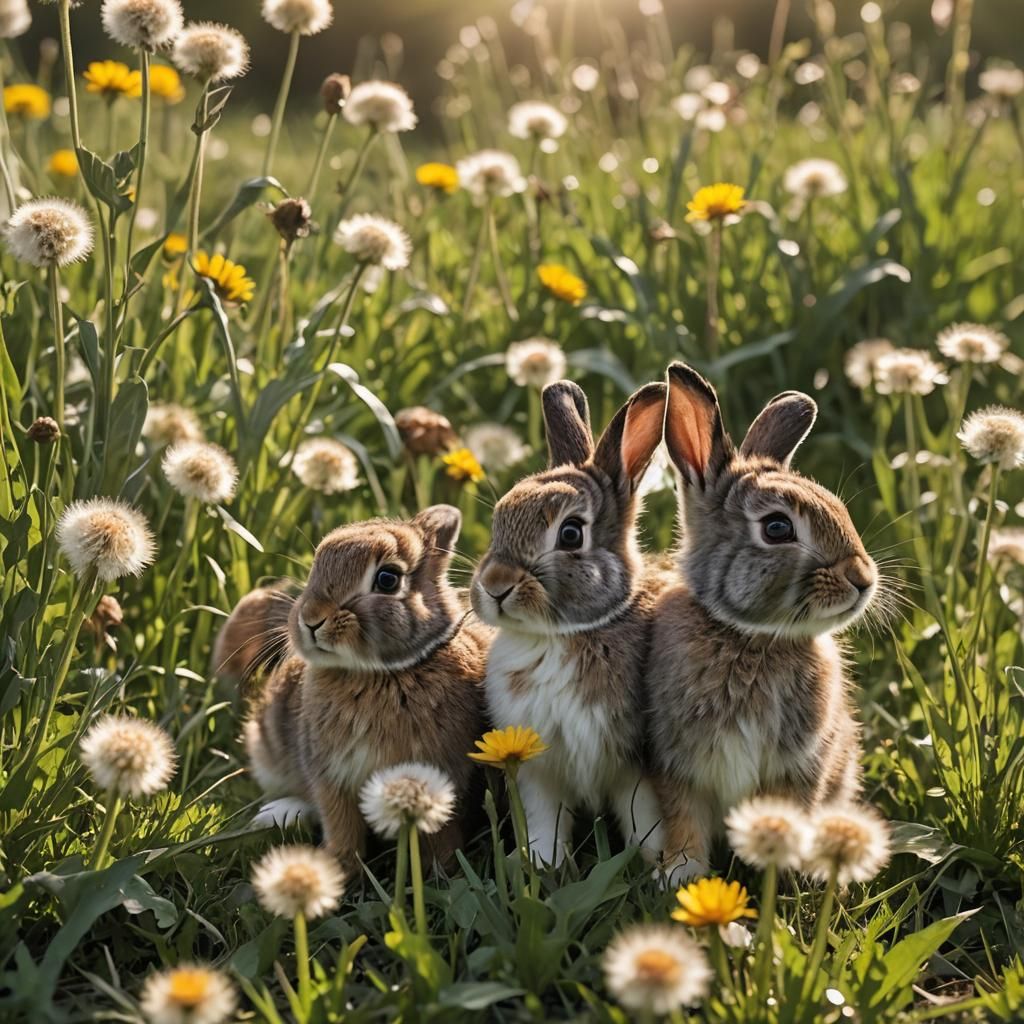 Baby Rabbits Play Amongst Dandelions: Wildlife Photography