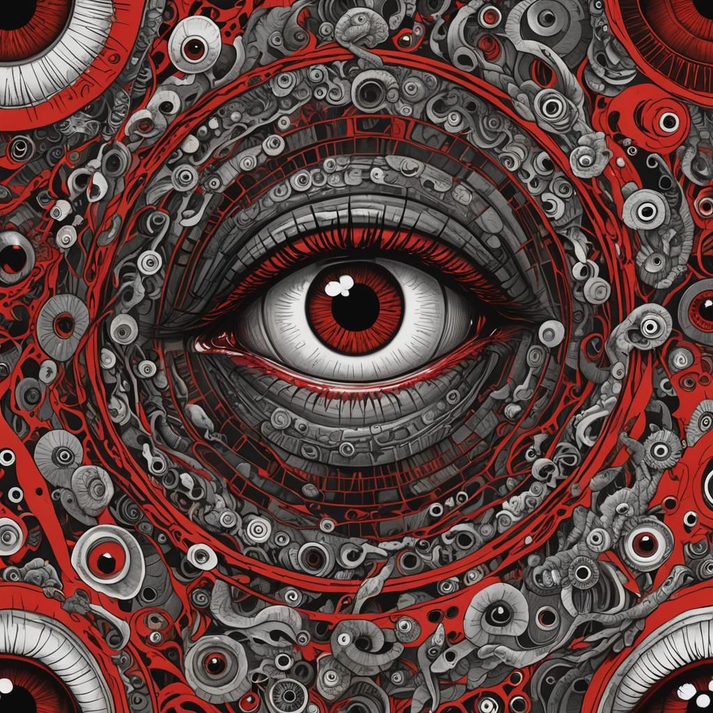 Monochrome All-Seeing Eye in Junji Ito Style