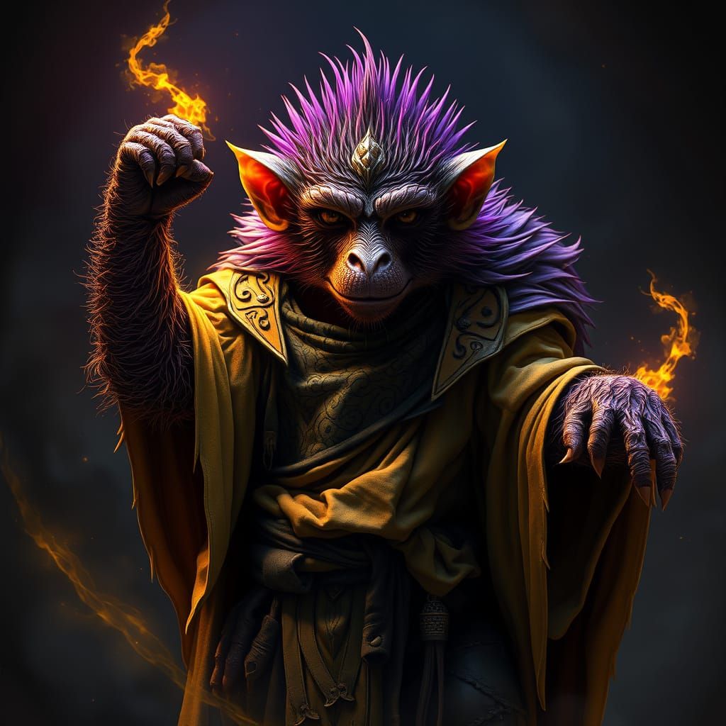 Majestic Echidna-Monkey Hybrid in Mystical Robes