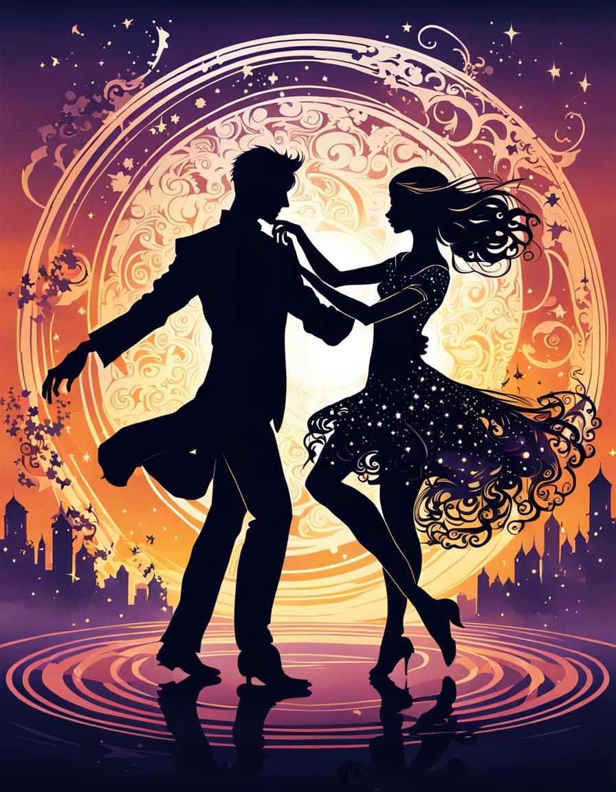Silhouette Art of Dancing Fantasy Couple