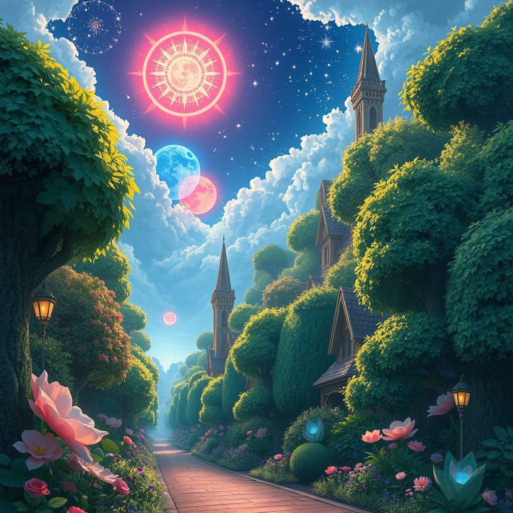 Majestic Forest City Dances with Gigantic Flowers and Celest...