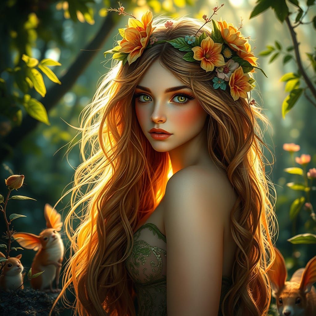 Forest Nymph Portrait in Art Nouveau Style