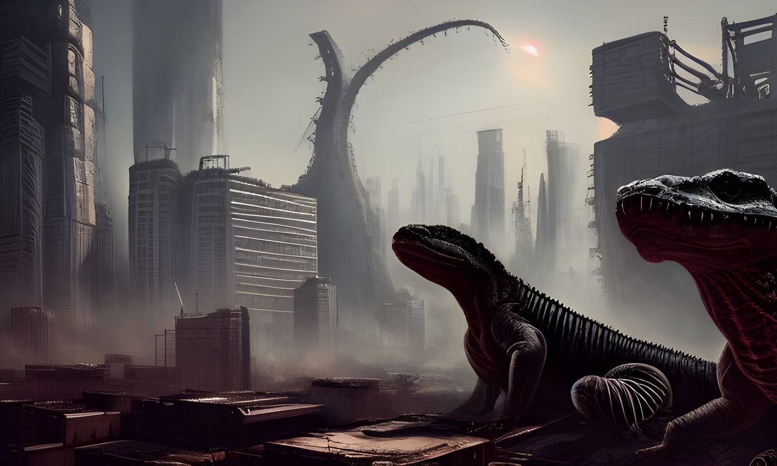 Giant Reptilian Monsters in Post-Apocalyptic Cityscape