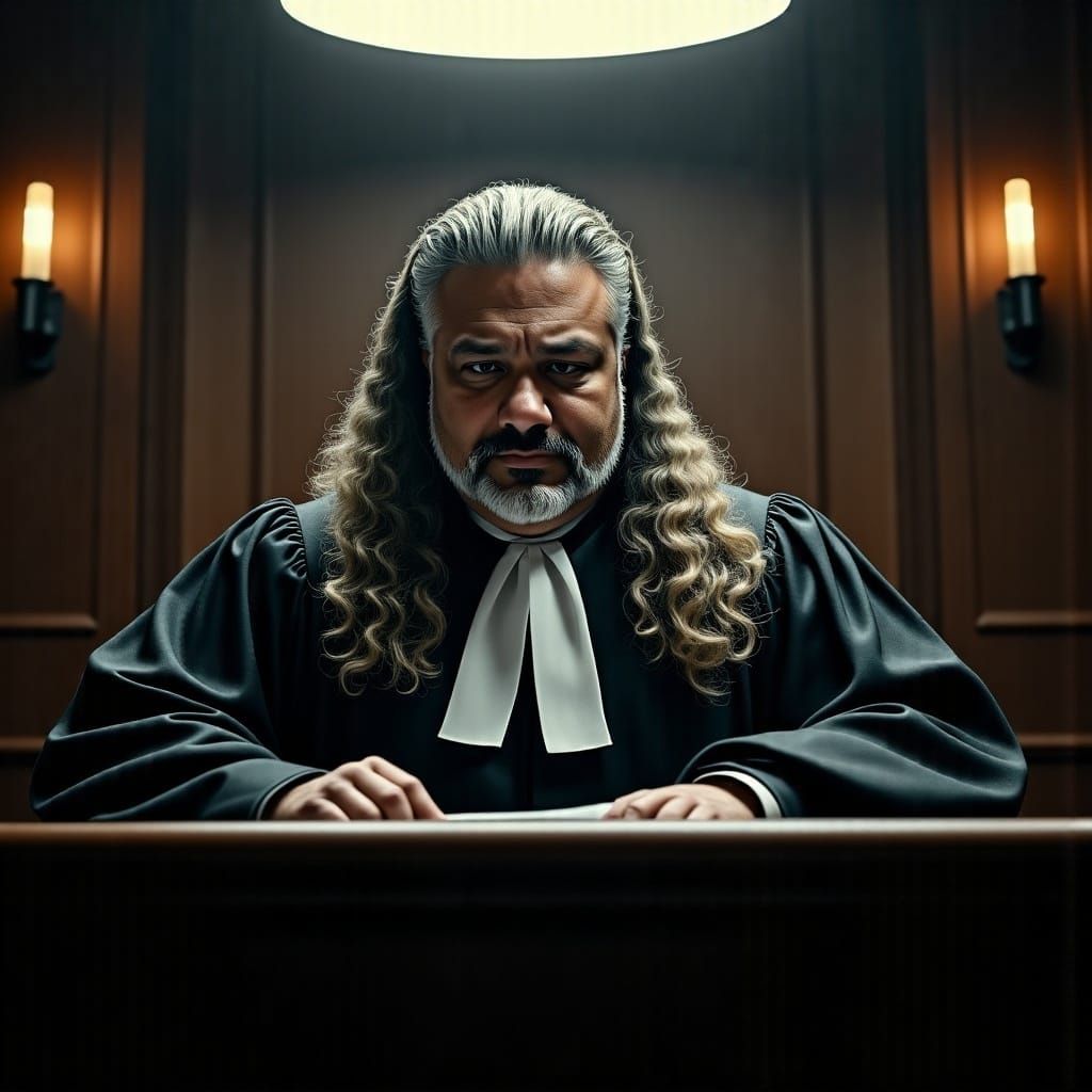 Judge in Dimly Lit Courtroom: 8k Masterpiece