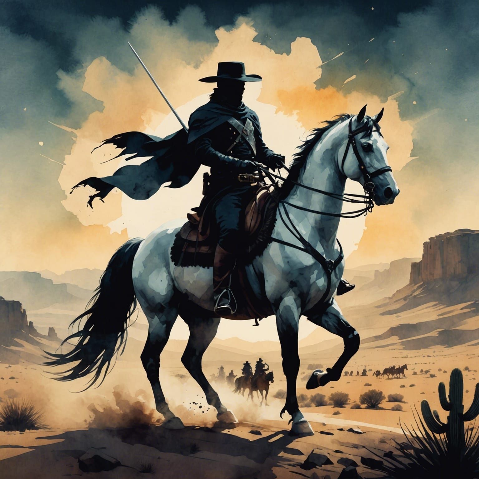Zorro Silhouette in Wild West Landscape