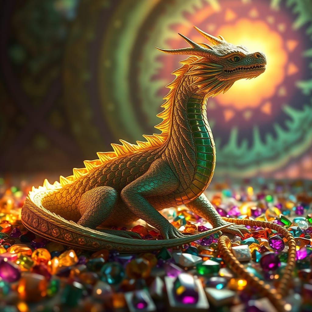Majestic Peridot Dragon on Gemstones: Digital Art