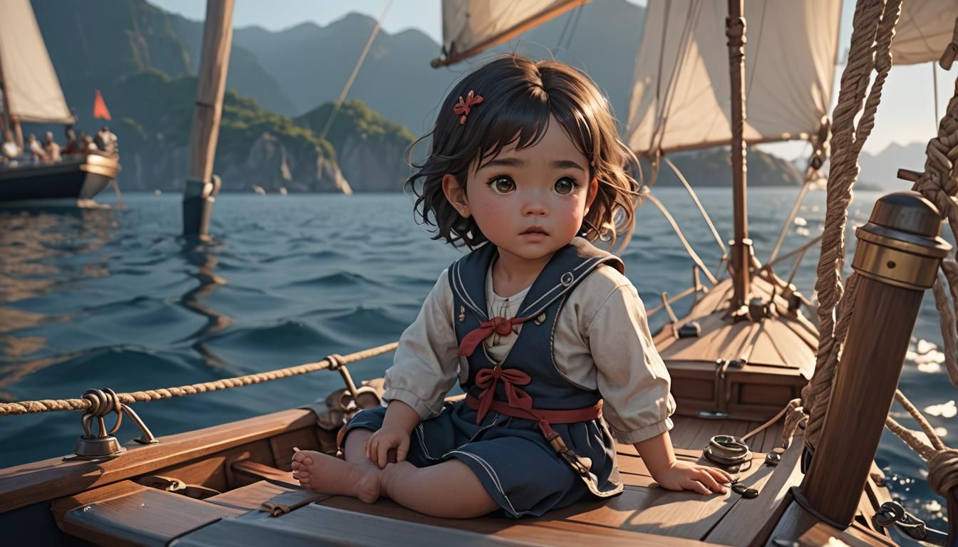 Baby Girl's Sailboat Adventure: 3D Anime Art