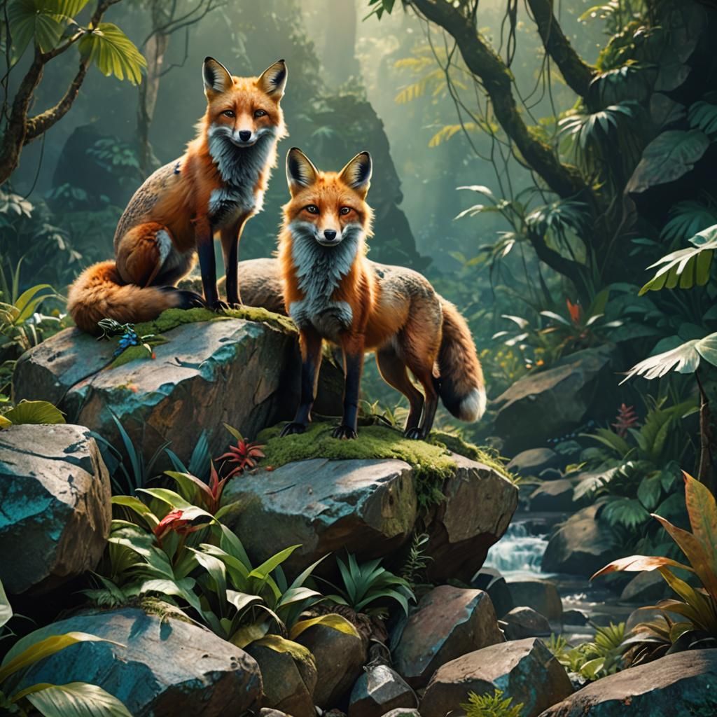 Foxes in Jungle: A Digital Matte Painting