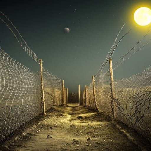 World War II Trench Scene by Moonlight