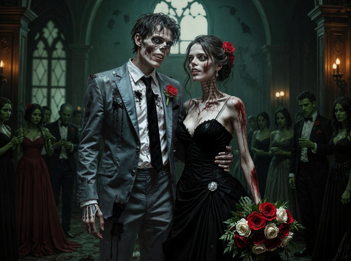 Skeletal Zombie Couple Dance at Haunted Mansion Prom