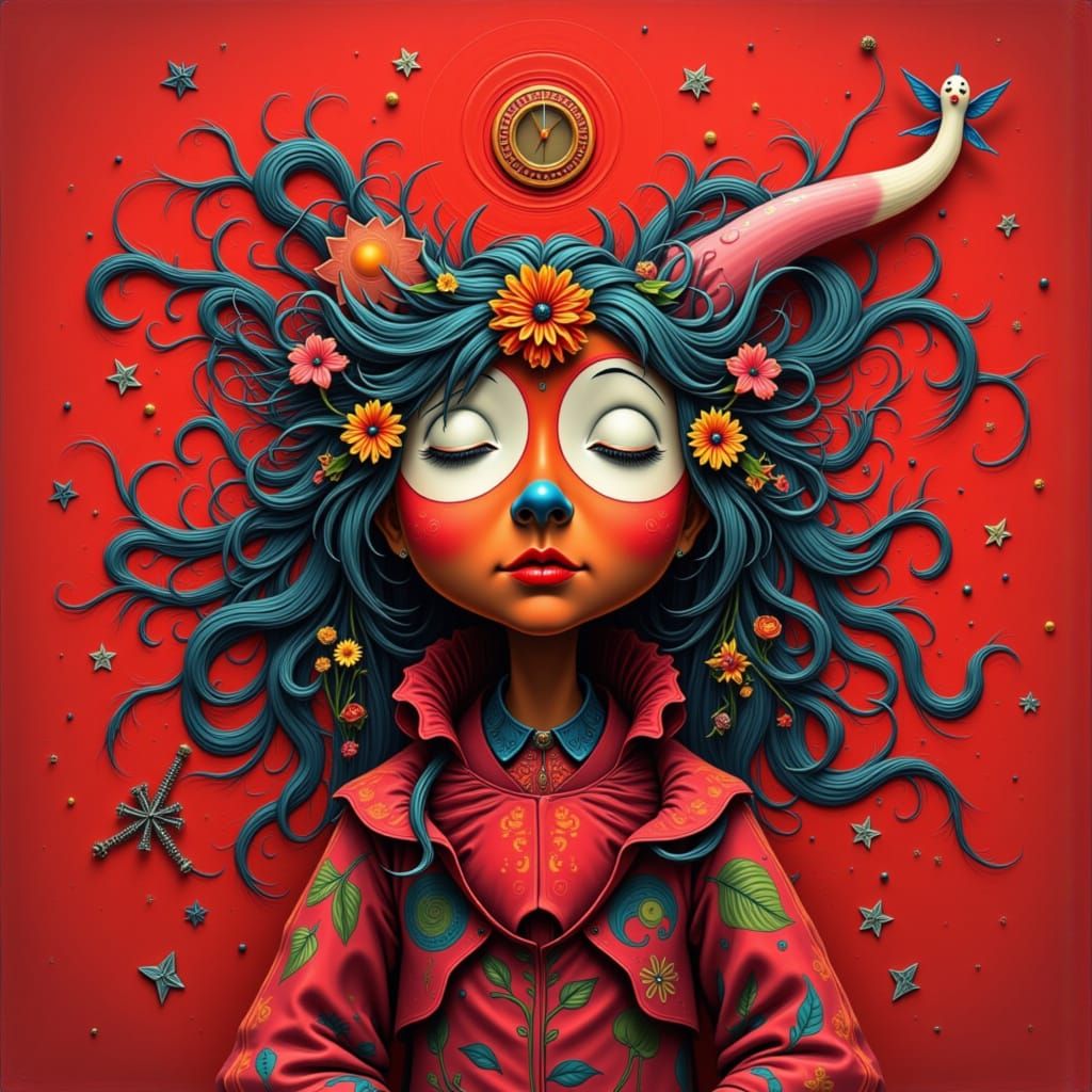 Abstract AI Art: Red Whimsy in Flux