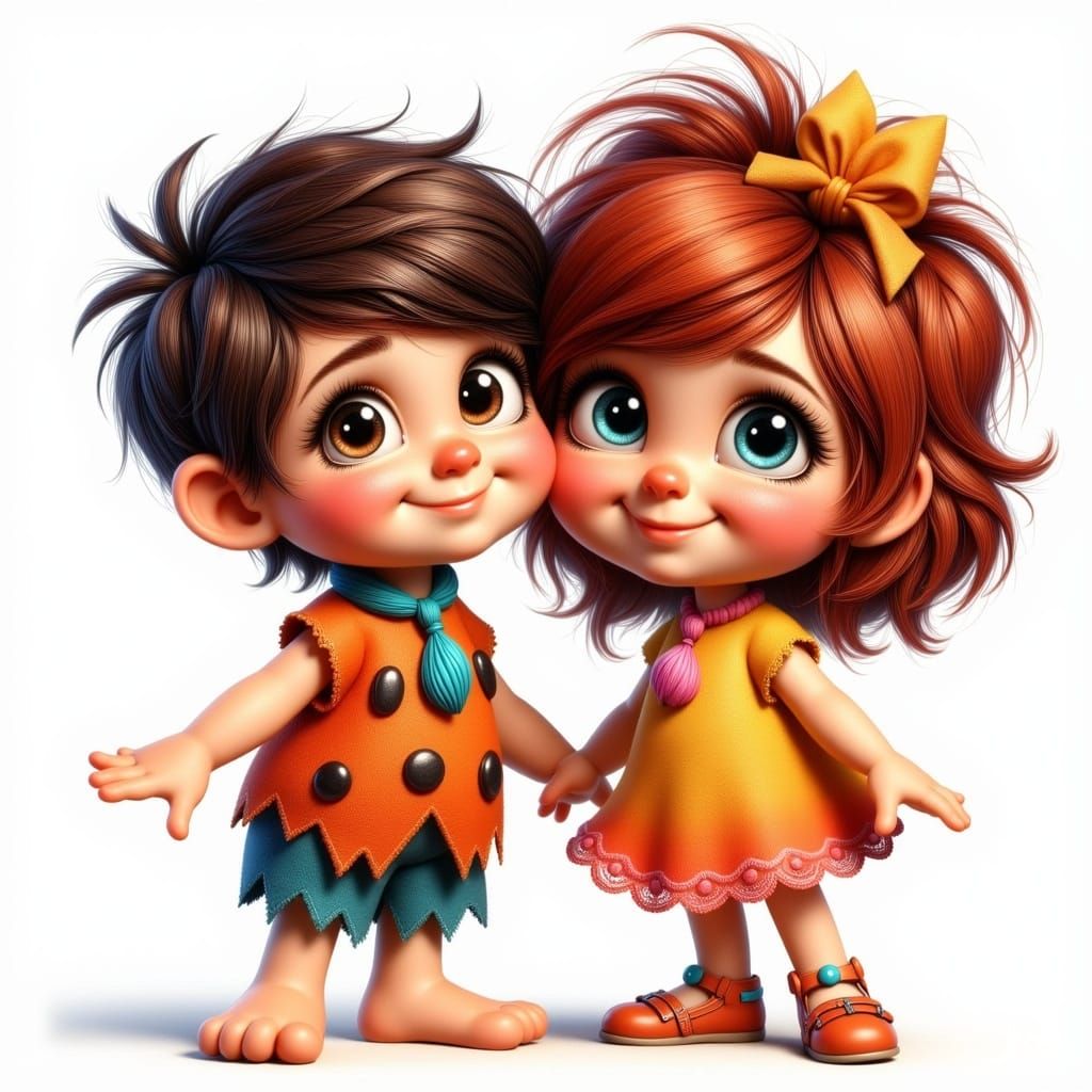 Adorable Cartoon Characters Pebbles and Bam Bam Flintstone i...