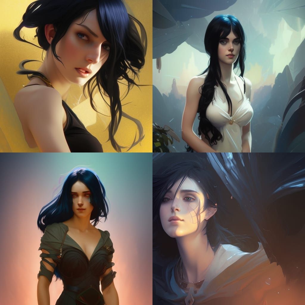 Girl with Black Hair, Hyperdetailed Art Nouveau Portrait