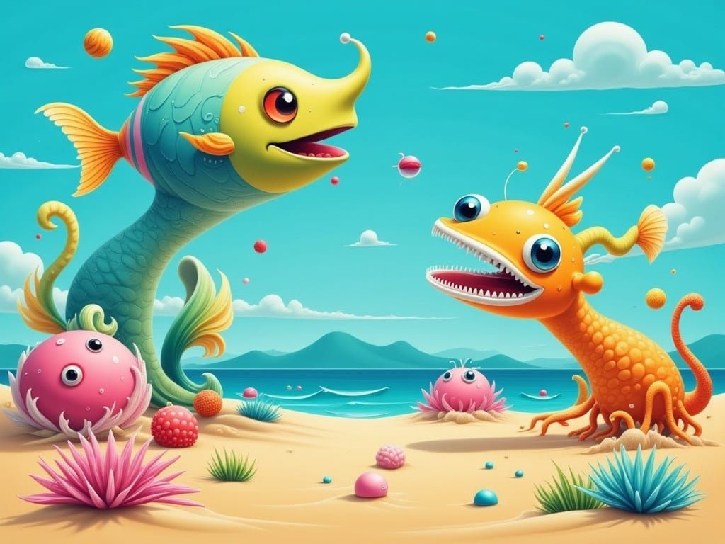 Surreal Desert Punk Scene Under Rainbow Falls