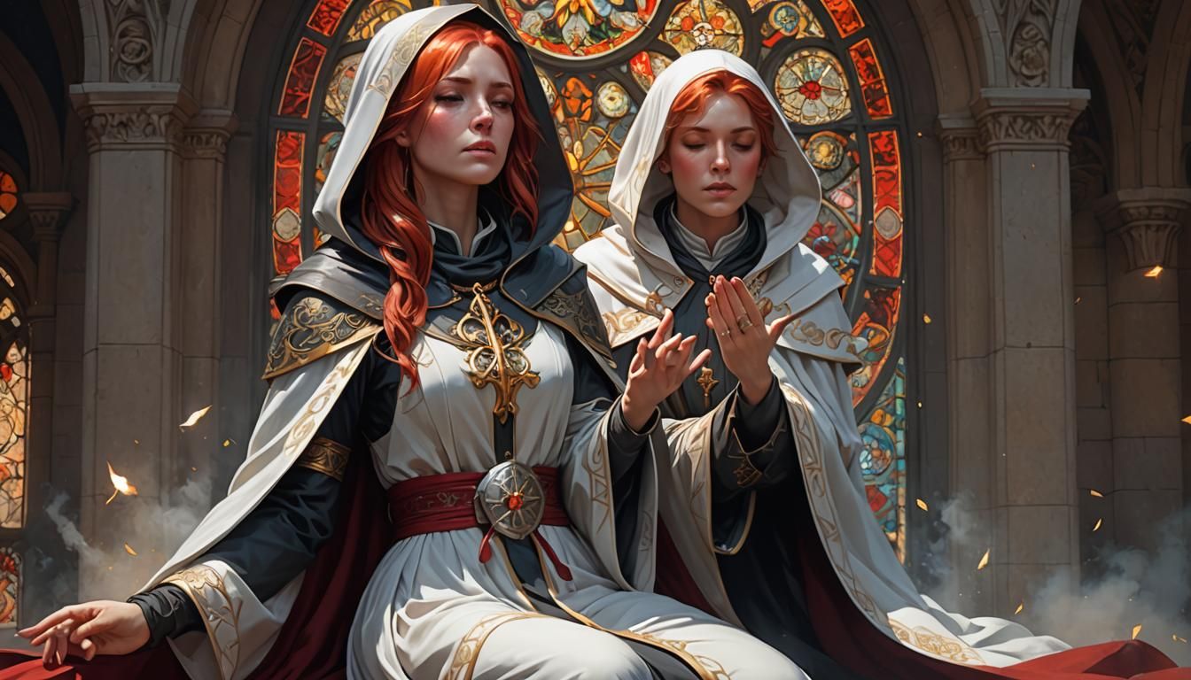 Red-Haired Cleric Praying, Detailed Digital Portrait