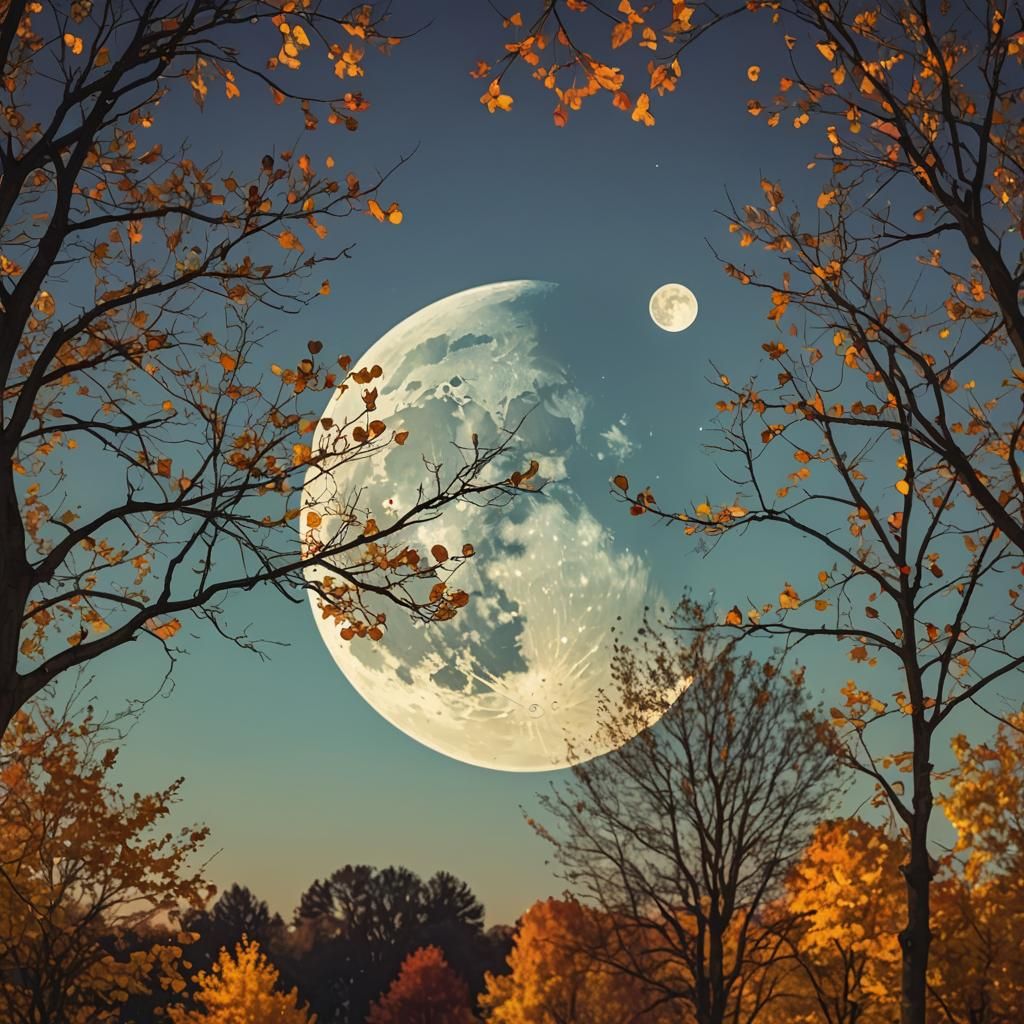 Surreal Moon over Pop Art Autumn Landscape