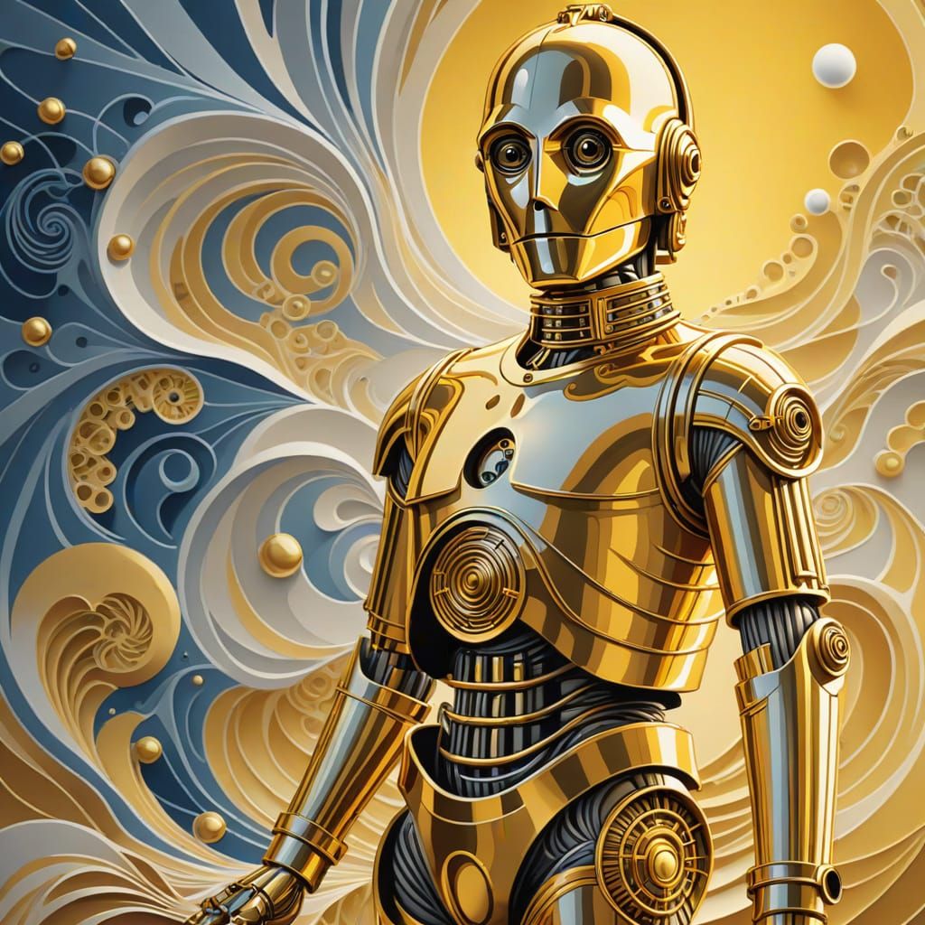 C-3PO as Abstract Vector Fractal Gouache Painting