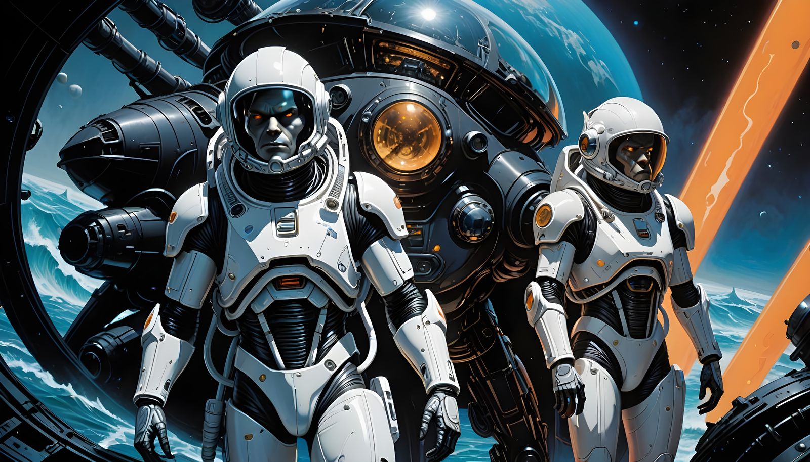 Futuristic Astronaut Crew on Ocean Planet