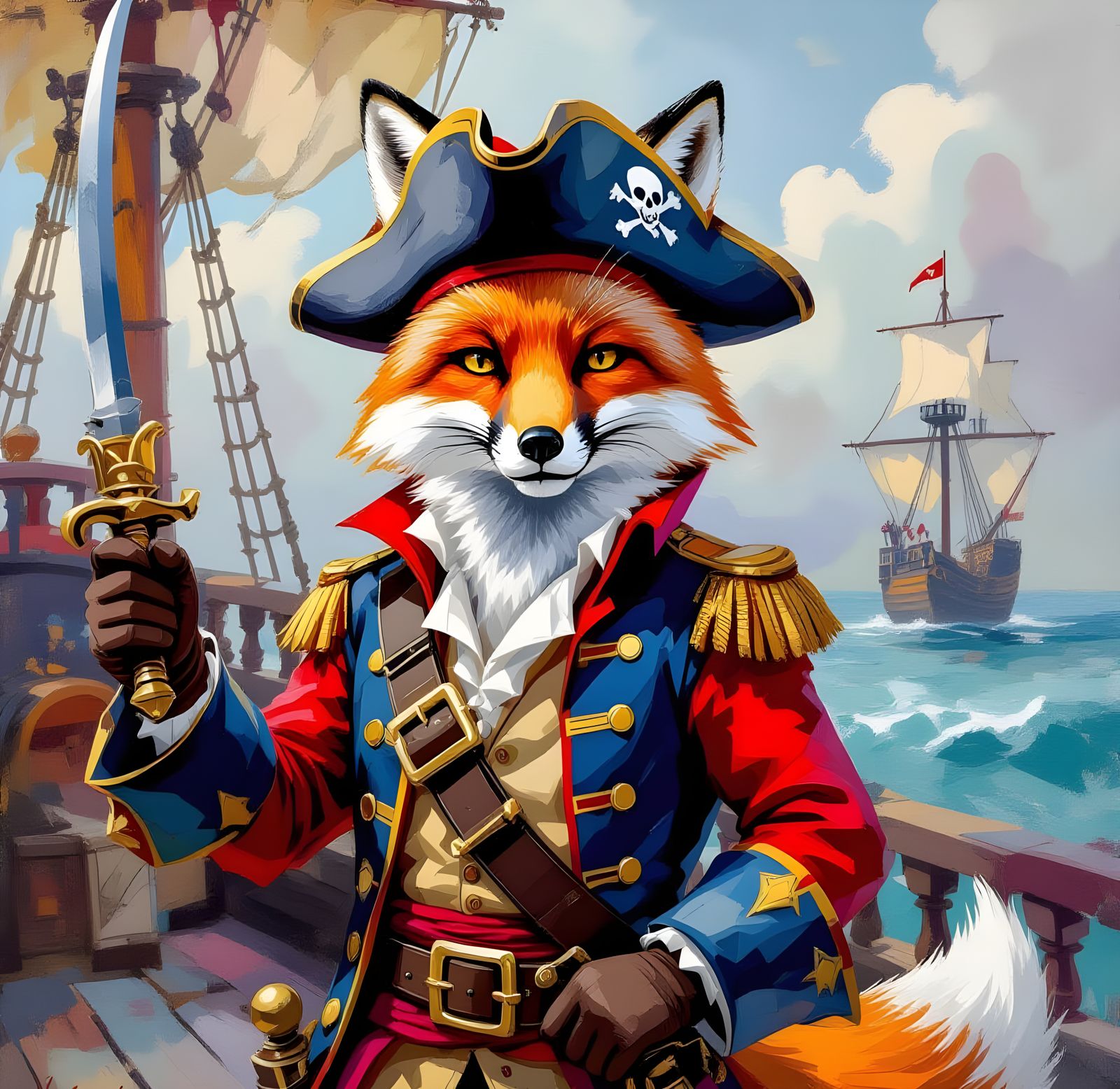 Fox as Swashbuckling Pirate in Gouache Style