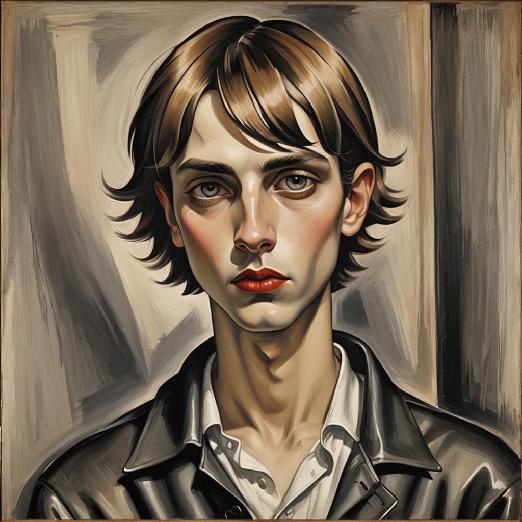 Emo Boy in Art Deco Style of Lempicka