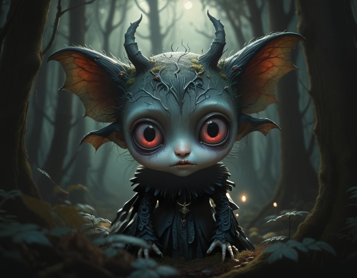 Mysterious Chibi Creature in Dark Forest