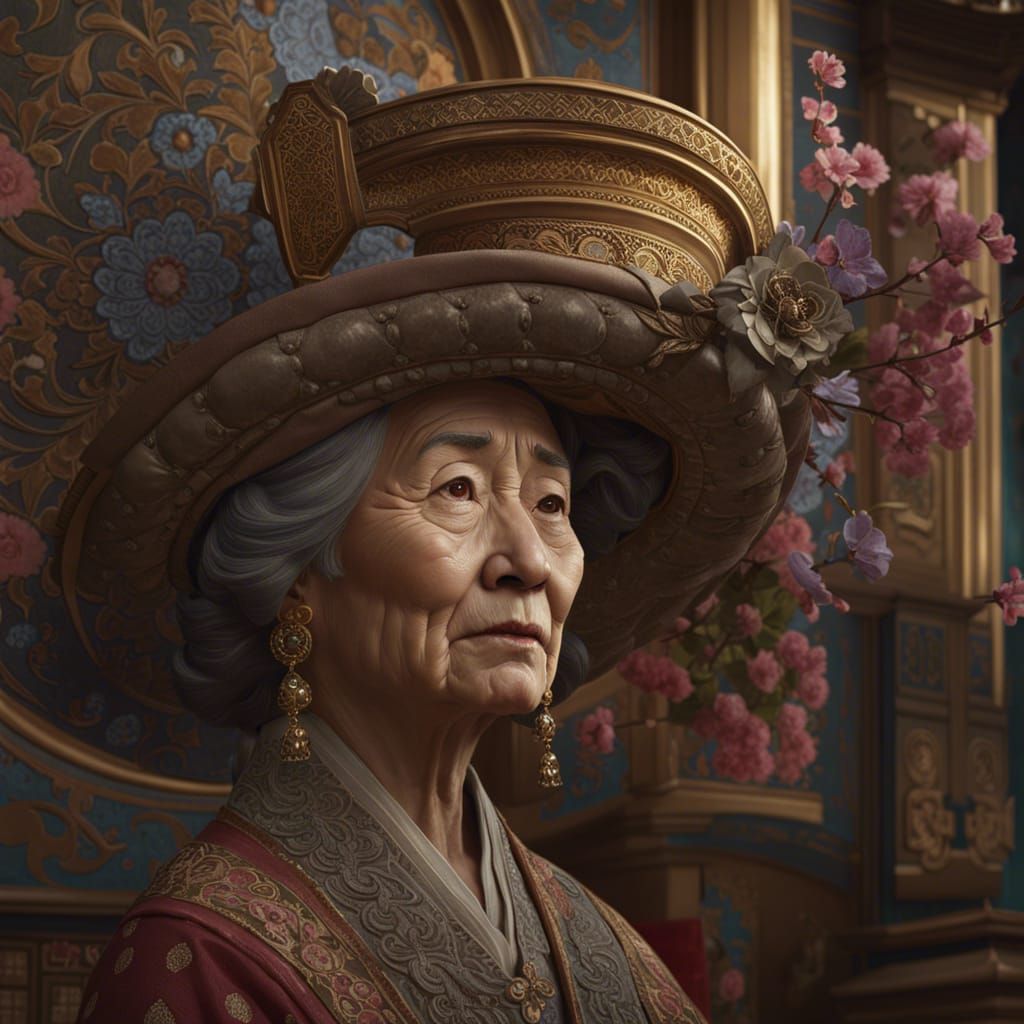 Hyperdetailed Rococo Gothic Portrait of Korean Woman