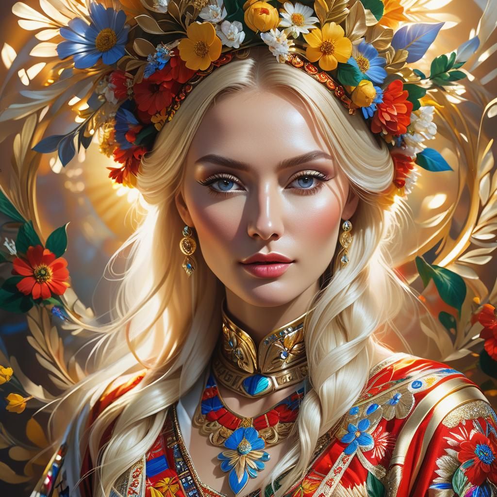 Slavic Beauty in Golden Light: A Hyperrealistic Portrait