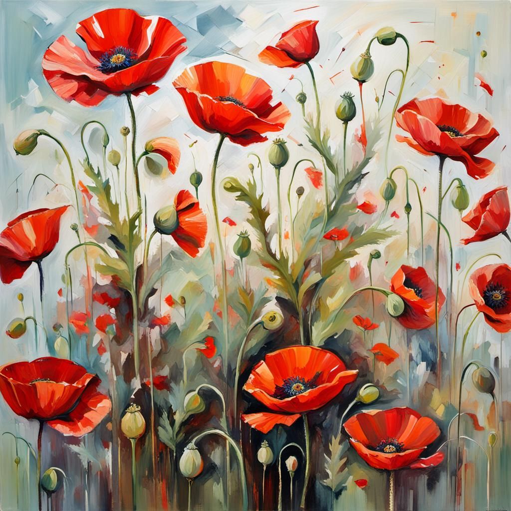 Poppy Life Cycle: An Impressionistic Oil Painting