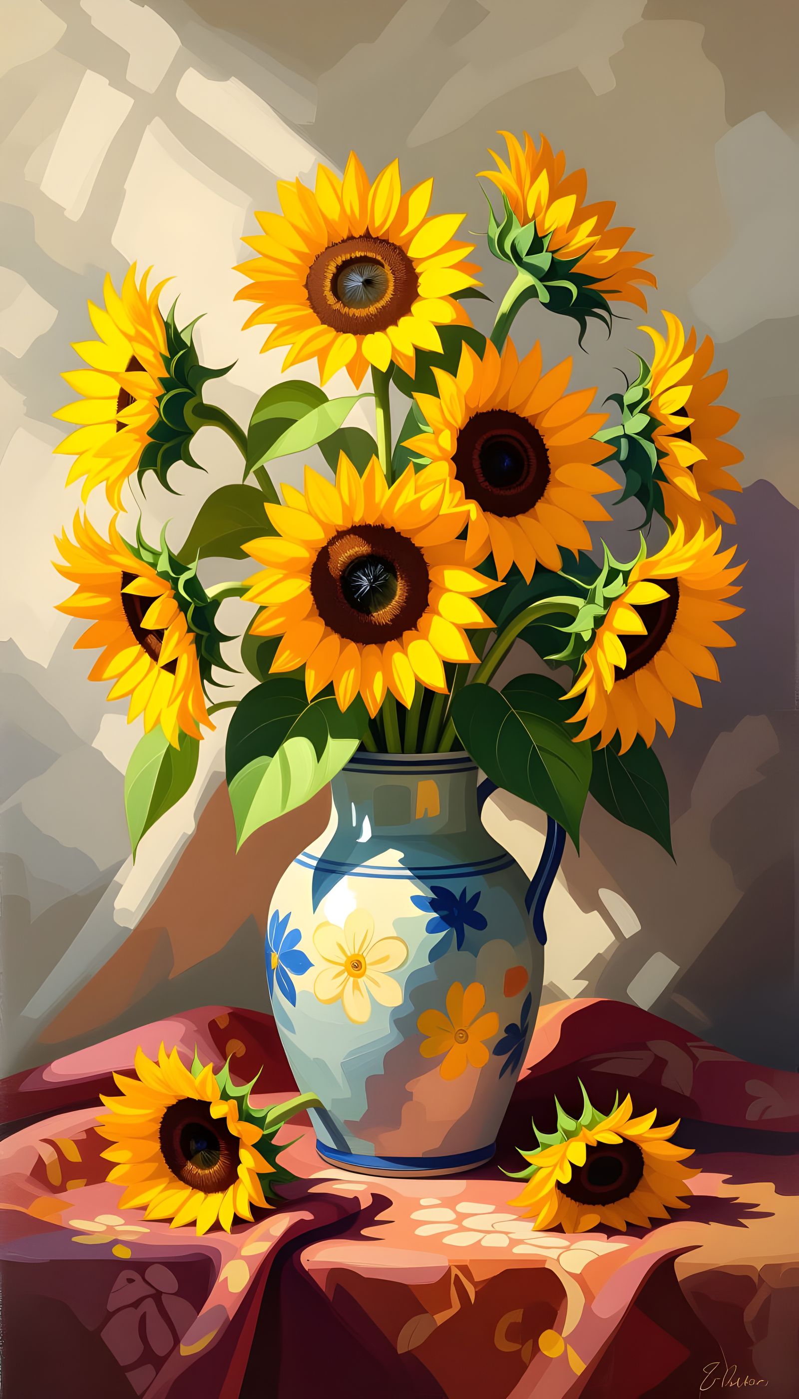 Sunflower Still Life Inspired by Impressionism