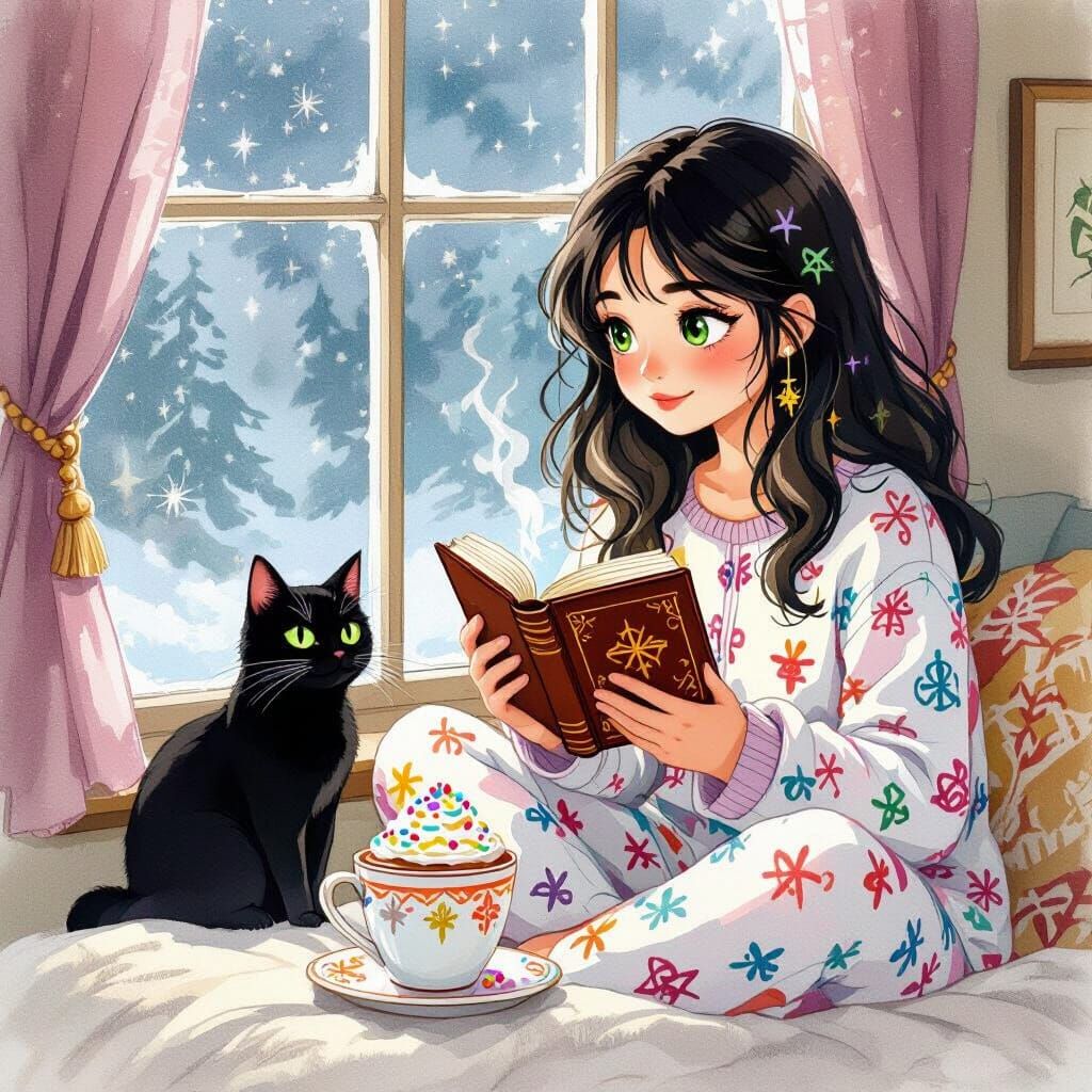 Teen Witch Gazing Out Window, Miyazaki Style