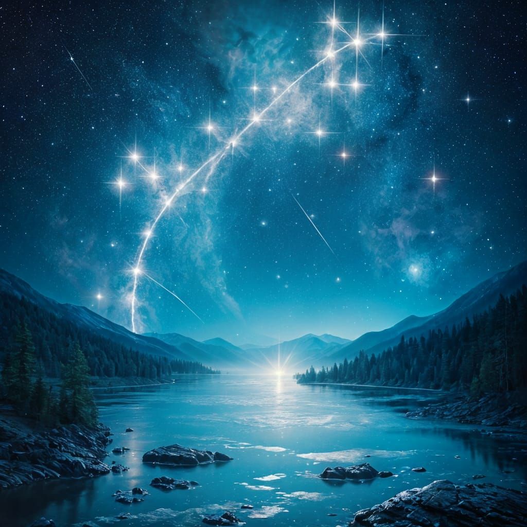 Constellation Gateway to River in Night Sky