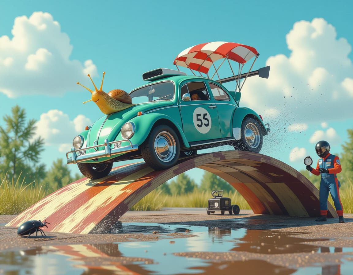 Snail Launches Off Ramp in Futuristic Action Scene