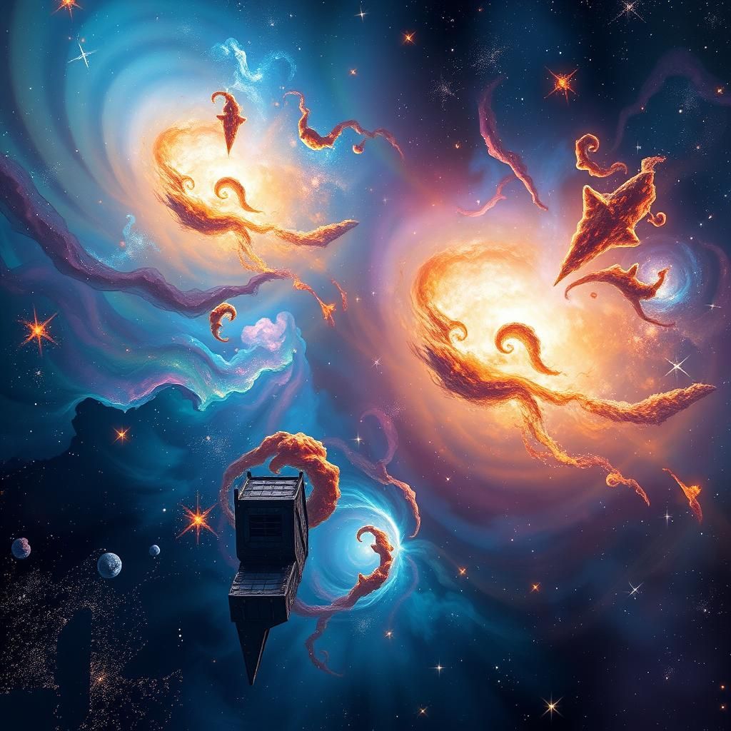 Mystical Galaxy Cluster with Iridescent Nebulae