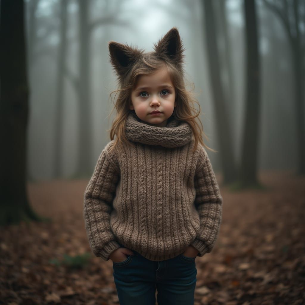 Intense Portrait of a Girl in Misty Forest