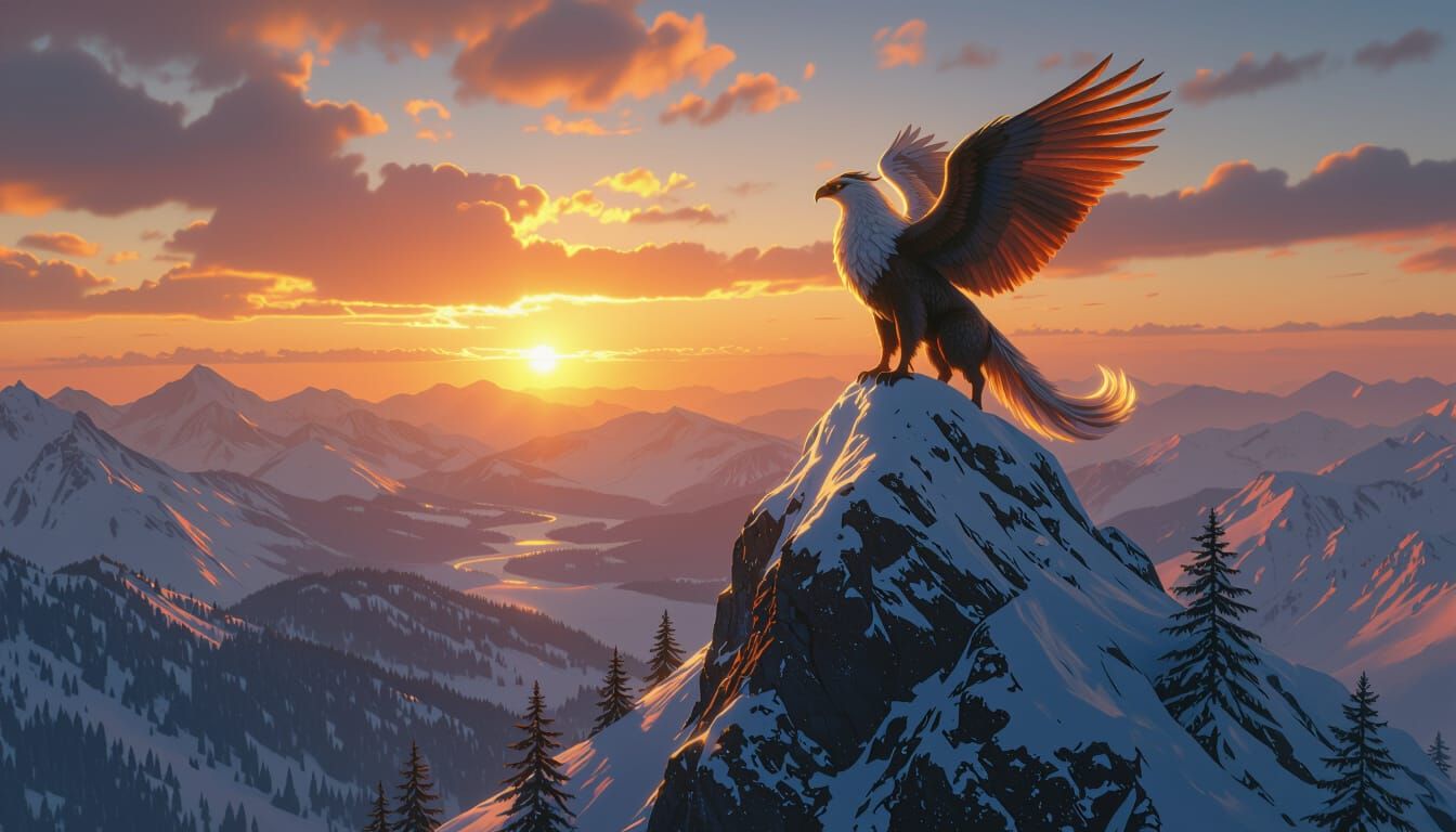 Griffin on Snow-Capped Peak: Fantasy Concept Art