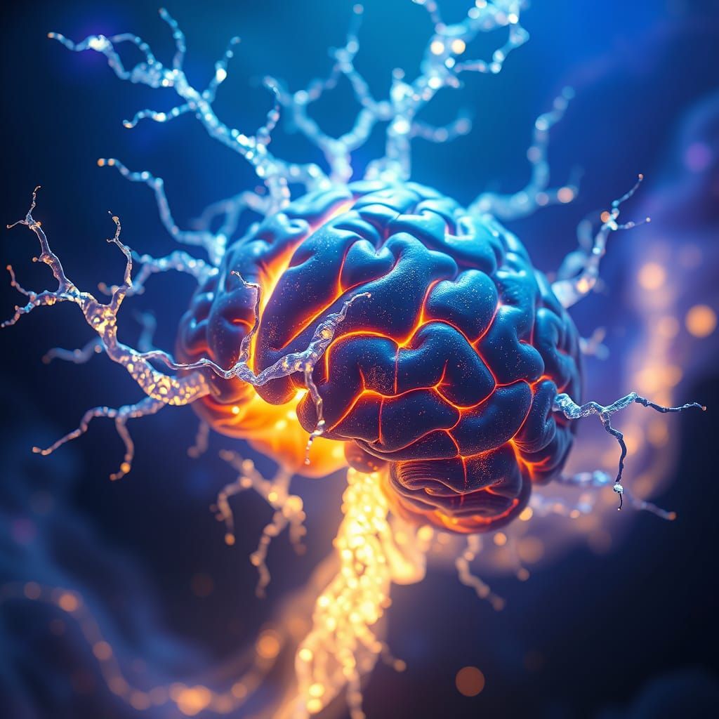 Mystical Brain Structure in Iridescent Atmosphere