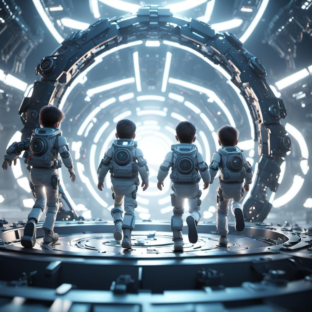 Children Playing in White Light: Dramatic Sci-Fi Scene