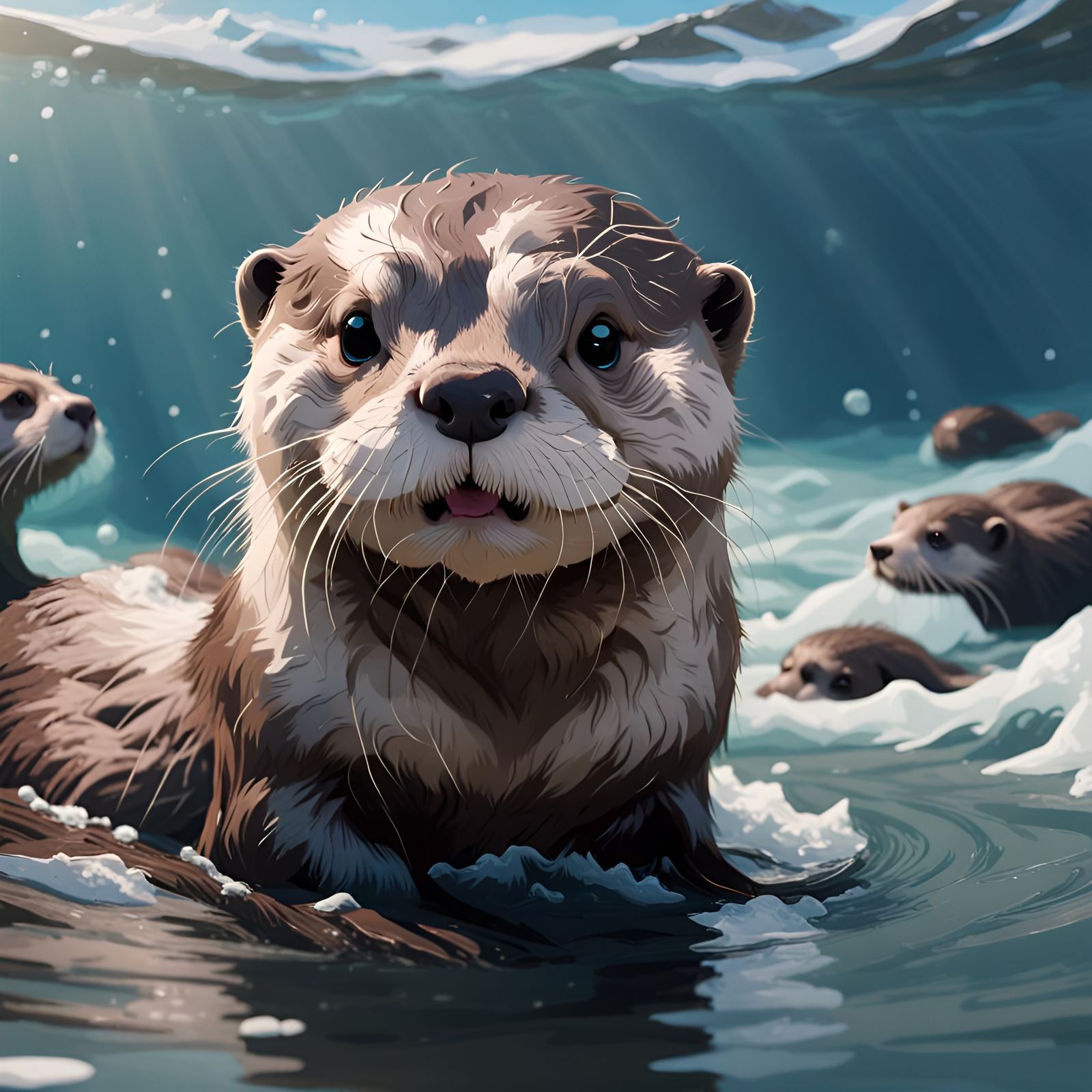 Adorable Otter Portrait in Ocean Scene