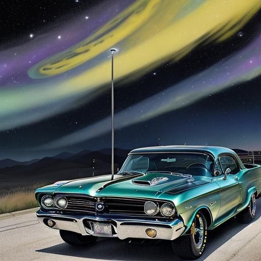 Galaxy Express: Classic Muscle Cars in Ethereal Swirls