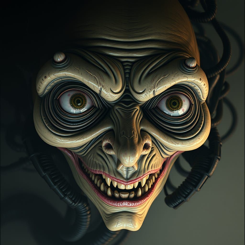 Grotesque Distorted Face in Biomechanical Style