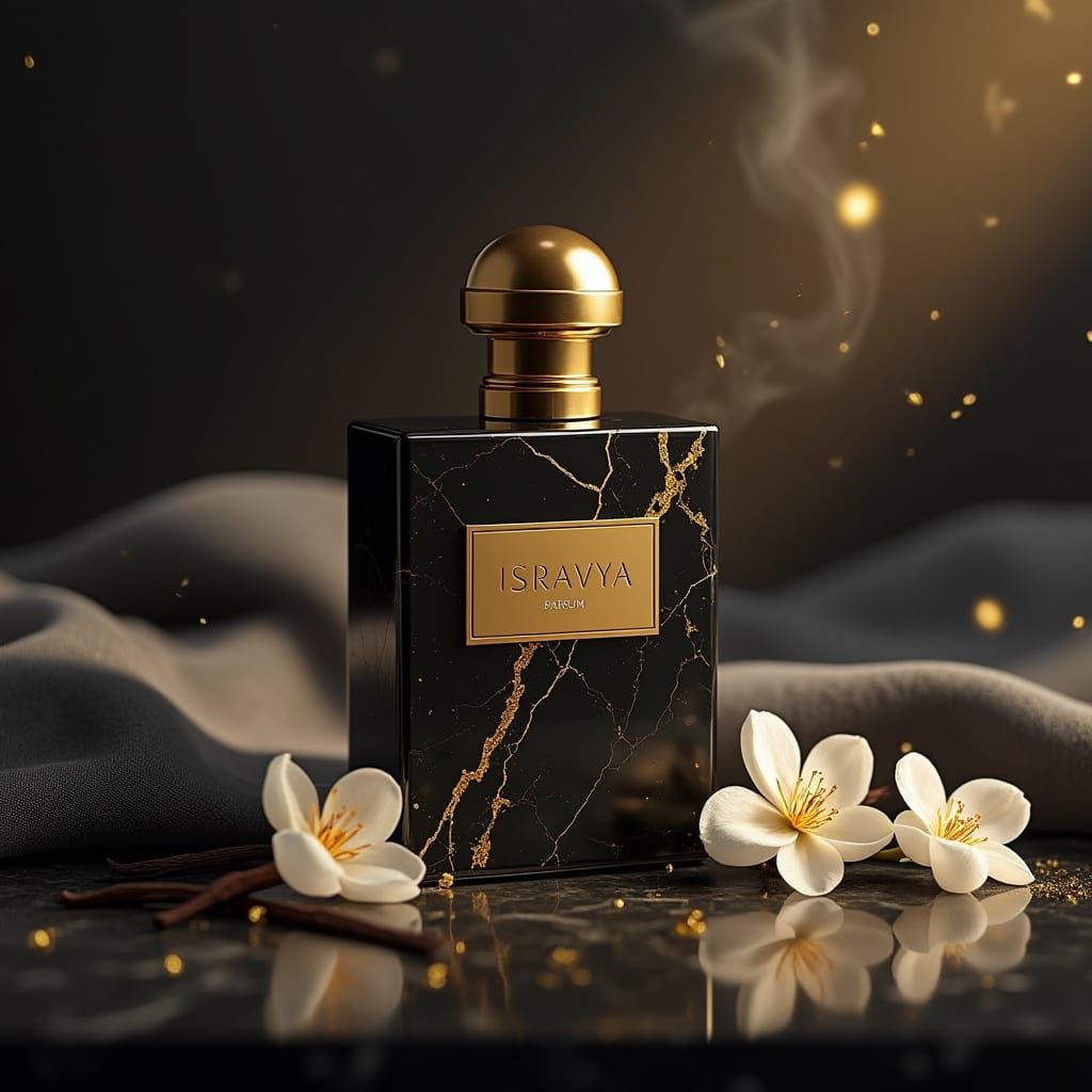 Luxury Perfume Bottle with Jasmine, Photorealistic Rendering