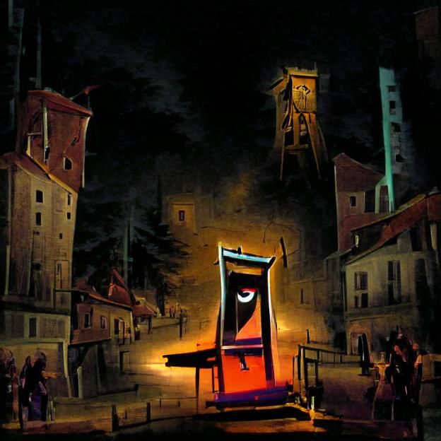 Guillotine in Dark Town at Night