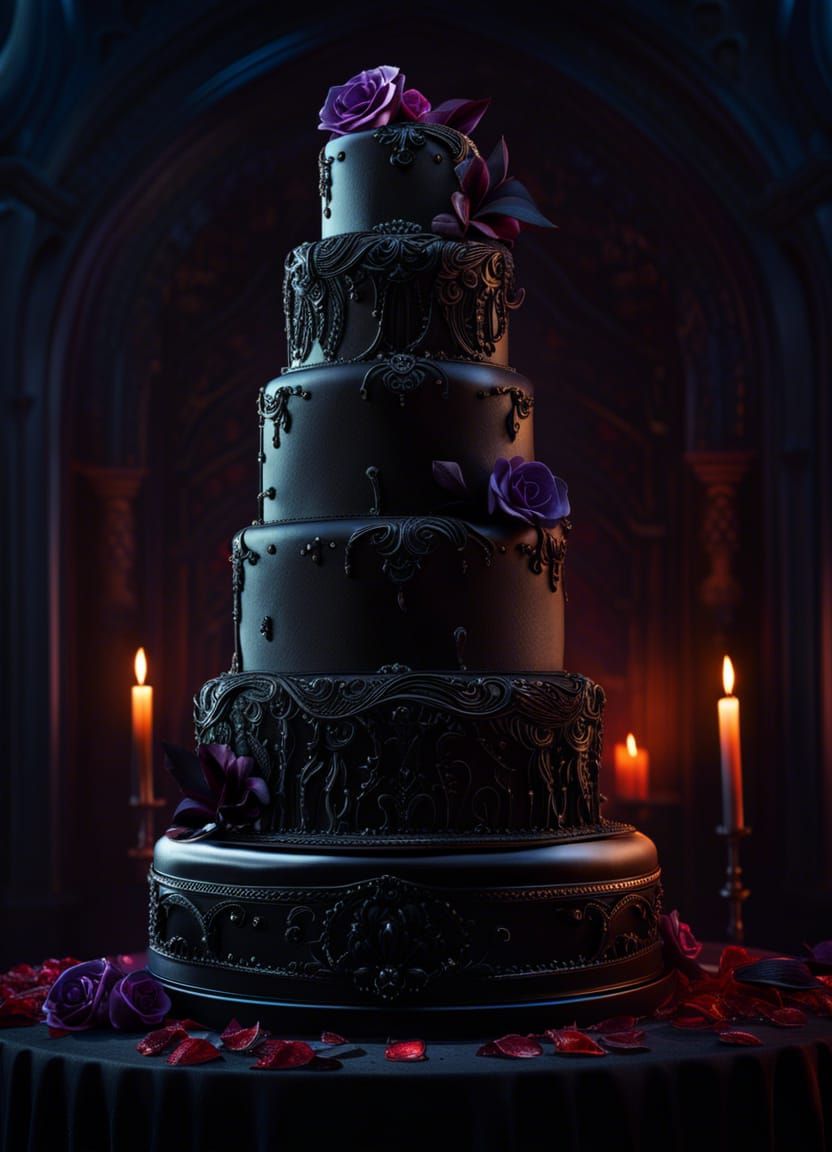 Hyperrealistic Goth Wedding Cake Splash Art