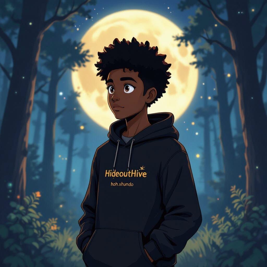 Mystical Forest: Black Man in Ghibli-Style Anime