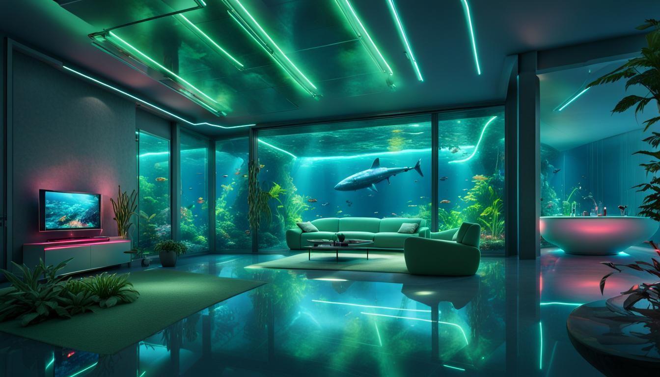 Futuristic Underwater Home with Submarine View