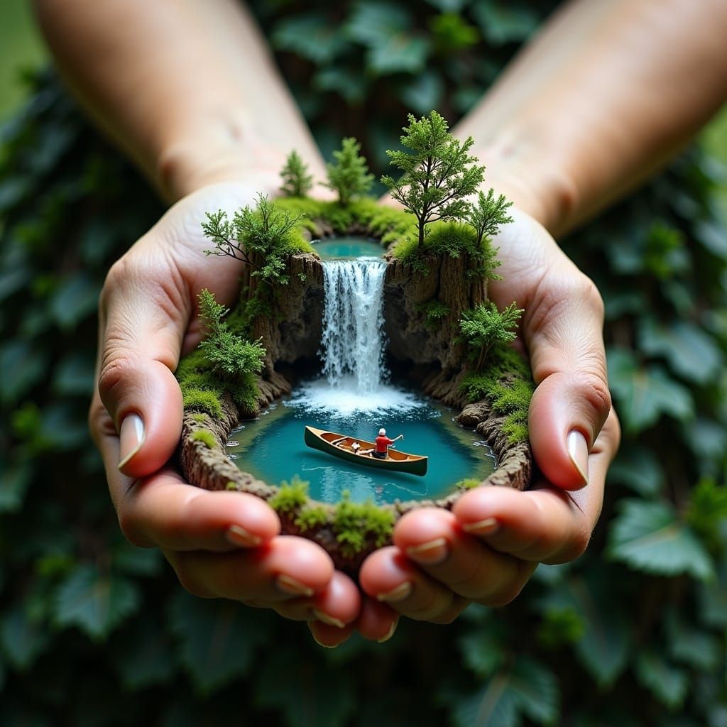 Miniature Lake Held in Human Hands